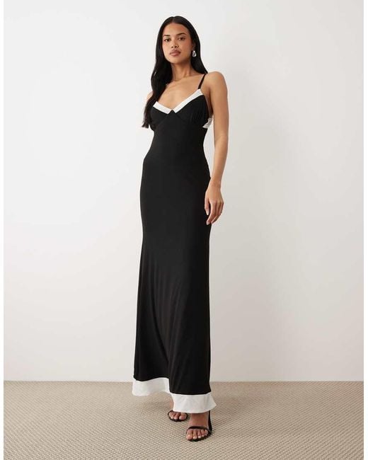 ASOS Black Monochrome High Low Hem Mesh Midi Length Dress With Peek A Boo Hem