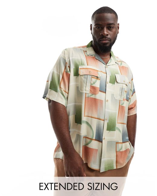ASOS – lässig geschnittenes hemd mit vintage-print mit farbverlauf und reverskragen in Multicolor für Herren