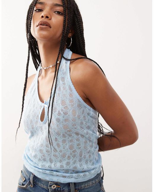 Collusion Blue Delicate Lace Halter Top