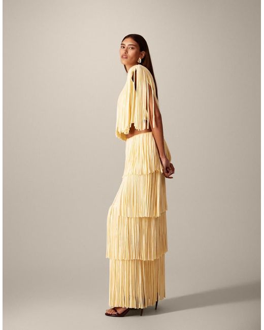 ARRANGE Natural Fringe Tiered Maxi Skirt Co-Ord