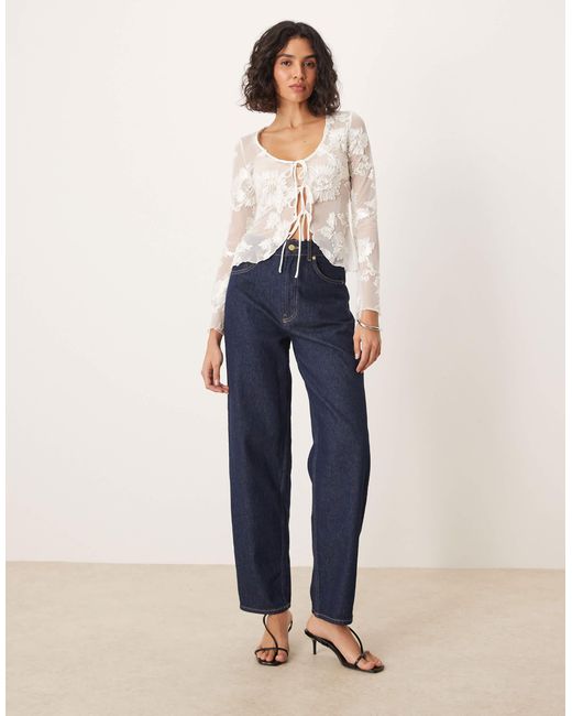 Gina Tricot Blue – langärmliges, durchsichtiges spitzen-oberteil