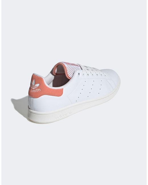 Adidas Originals White Stan Smith Sneakers With Peach Tab for men
