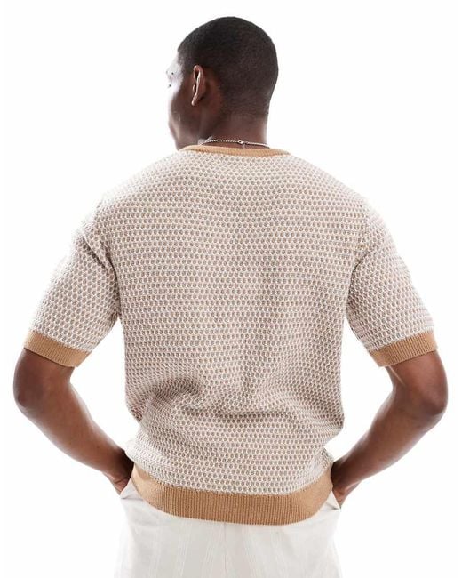 New Look Natural Retro Open Knit T-Shirt for men
