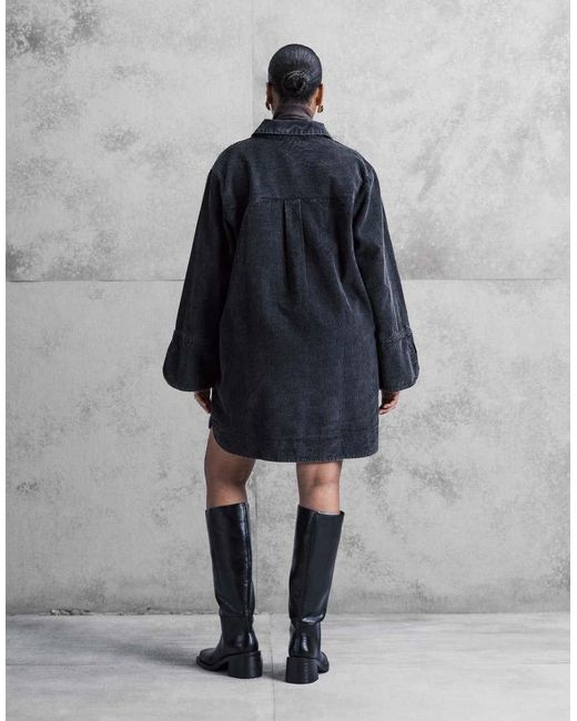 ASOS Green Asos Design Curve Cord Mini Shirt Dress With Wide Cuffs And Oversized Pockets