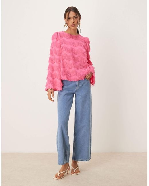 Y.A.S Pink Textured Flared Sleeve Blouse