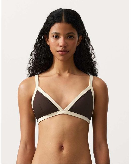 Oysho Black Contrast Trim Triangle Bikini Top