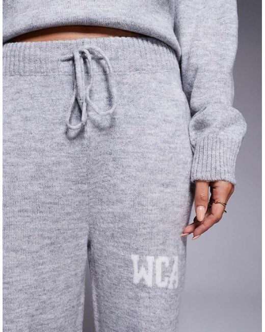 ASOS Gray Weekend Collective Co-ord Knitted Wide Leg jogger With Varsity Graphic