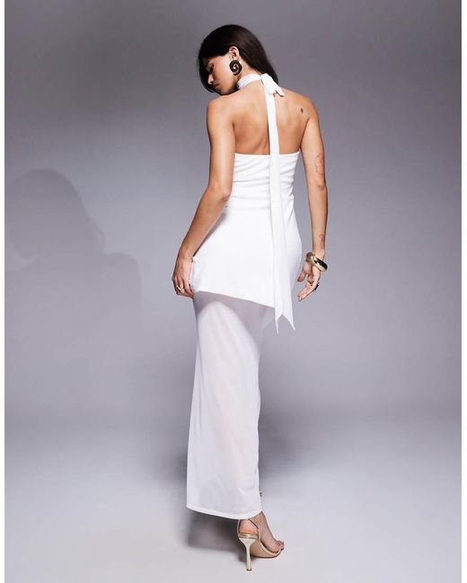 ASOS Purple Halter Neck Peplum Maxi Dress With Bodice And Sheer Skirt