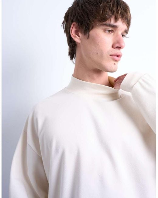 Topman White Relaxed Fit High Neck Long Sleeve T-shirt for men