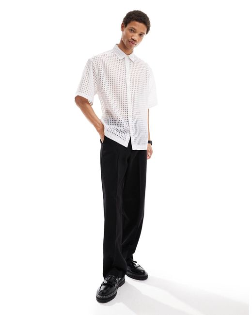ASOS White Short Sleeve Boxy Oversized Fit Sheer Gingham Shirt for men