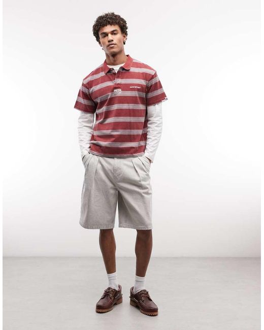 Aape By A Bathing Ape Red Aape By A Bathing Ape Oversized Striped Polo for men