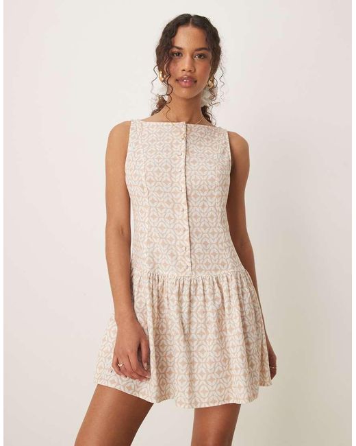 ASOS Natural Slash Neck Button Down Dropped Waist Mini Dress