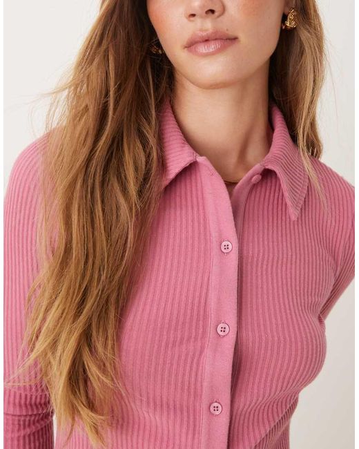 ASOS Pink Supersoft Shrunken Bushed Ribbed Collar Cardigan