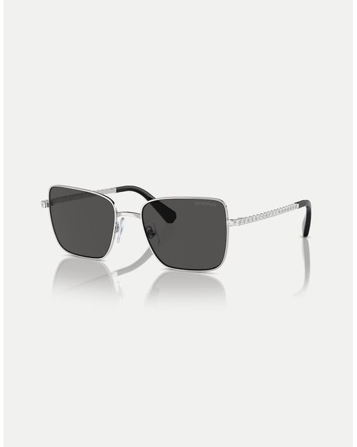 Occhiali Da Sole Rotondi Con Lenti Grigie di Swarovski in Metallic