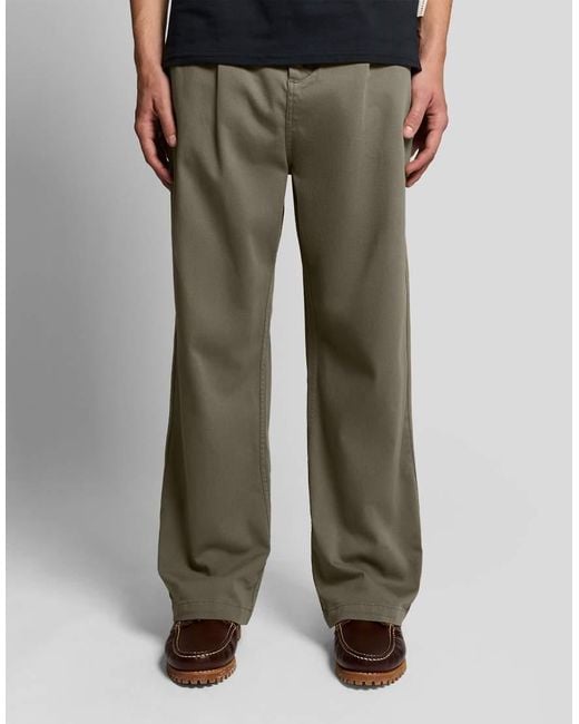 Lyle & Scott Green Trousers Enzyme Wash Pleated Trouser for men