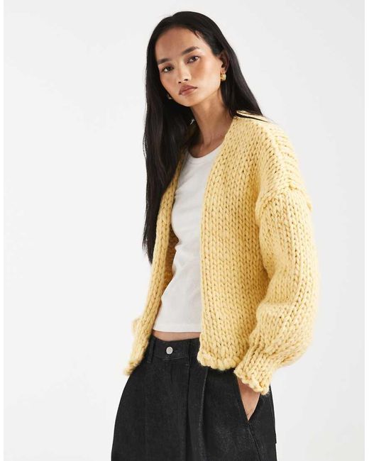 Kiwi & Co White Love Me Later Contains Wool Hand Knitted Chunky Knit Dropped Shoulder Balloon Sleeve Cardigan