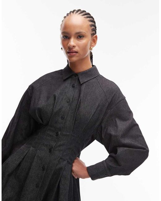 ASOS Gray Cinched Waist Balloon Sleeve Mini Shirt Dress