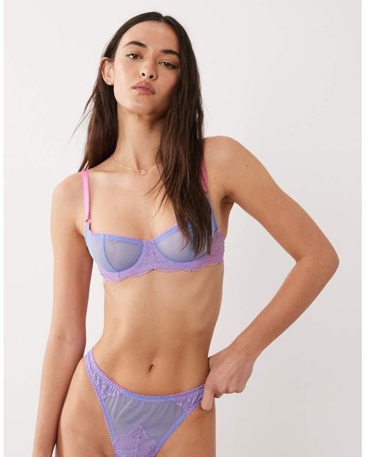 Dora Larsen Purple Eira Lace And Tulle Underwire Bra