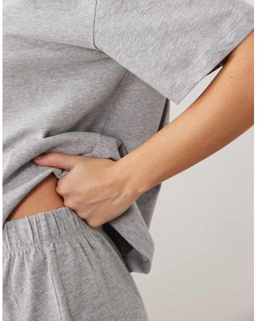 ASOS Natural Cotton Slub Oversized Tee And Short Set With Contrast Neck Binding