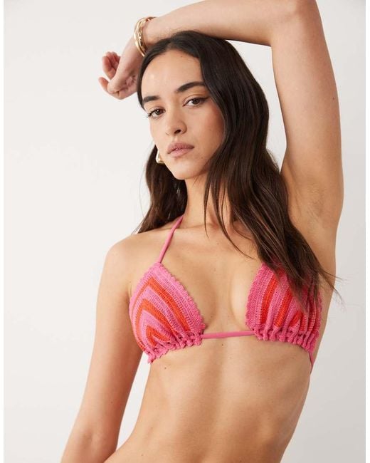 New Look Red Two Toned Crochet Bikini Top