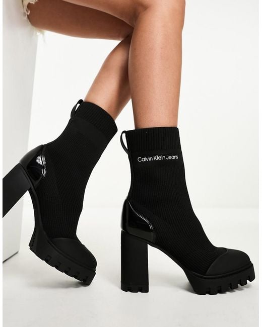 Calvin Klein Black Platform Knit Sock Boots