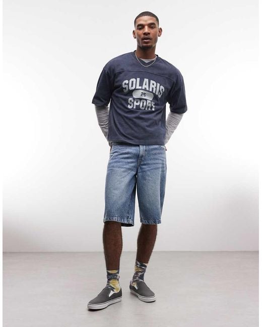 ASOS Blue Boxy Oversized T-Shirt With Sport Graphic for men