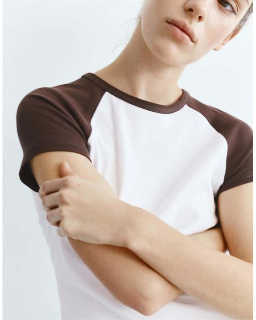 Pull&Bear White Raglan Sleeve T-shirt