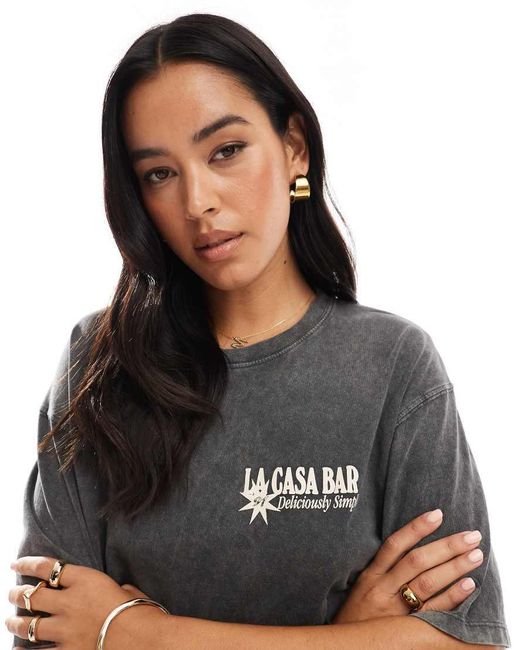 T-Shirt Grigia Con Grafica di Pull&Bear in Gray