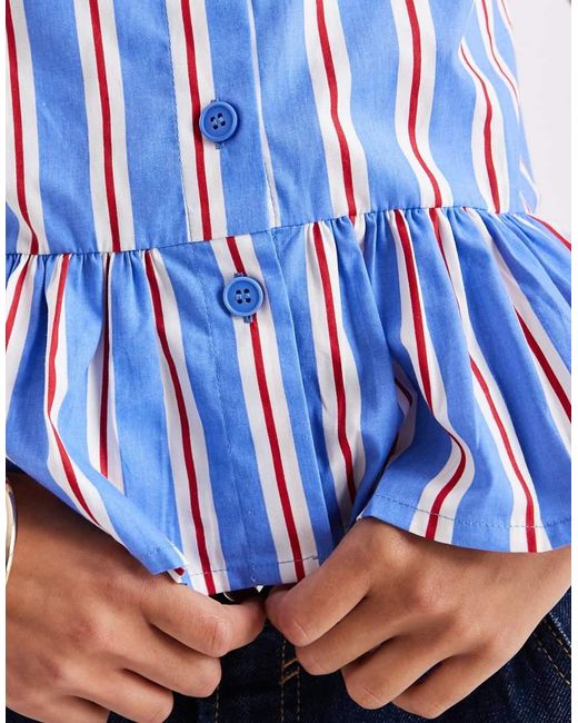 New Look Blue Stripe Peplum Shell Top