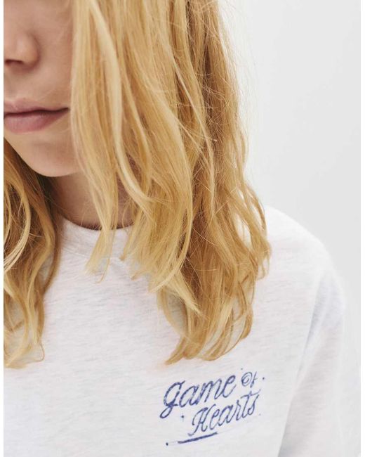 T-Shirt Mélange Con Stampa A Tema Biliardo di Pull&Bear in White