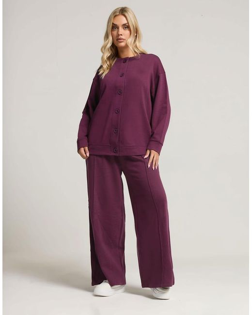 Yours Clothing Purple Jersey Button Cardigan