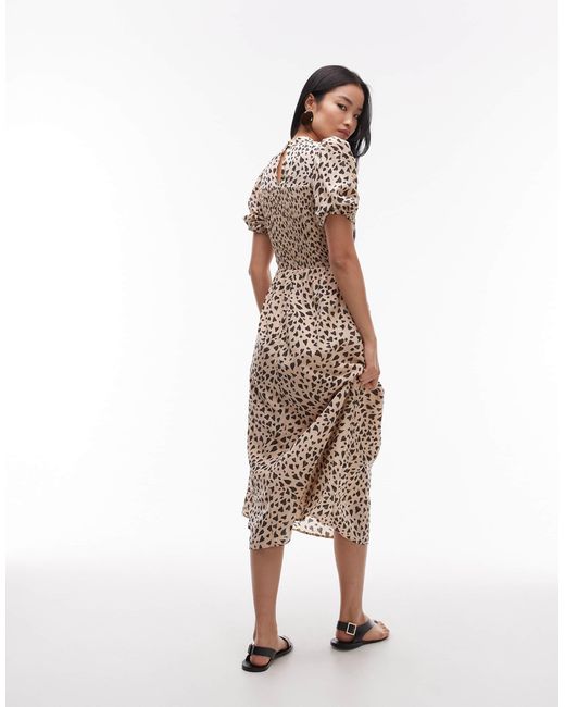 & Other Stories Gray Puff Sleeves Midi Dress With Shirred Bodice
