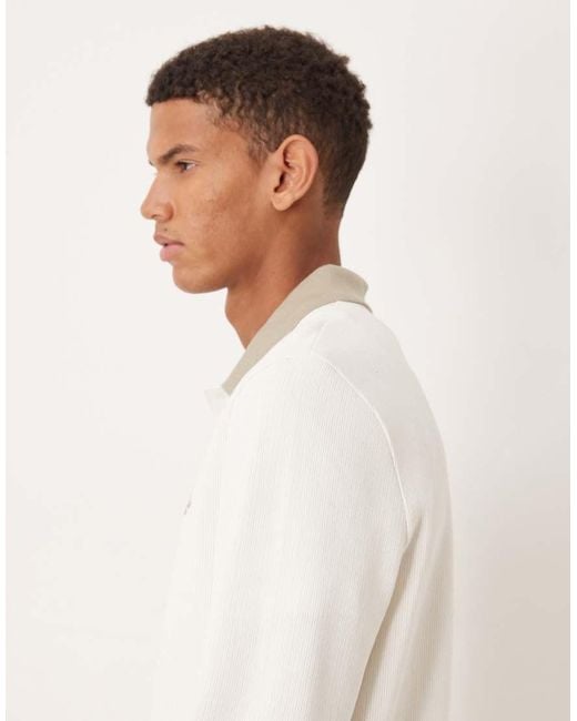 ASOS White Polo Sweatshirt With Contrast Collar And Chest Embroidery for men