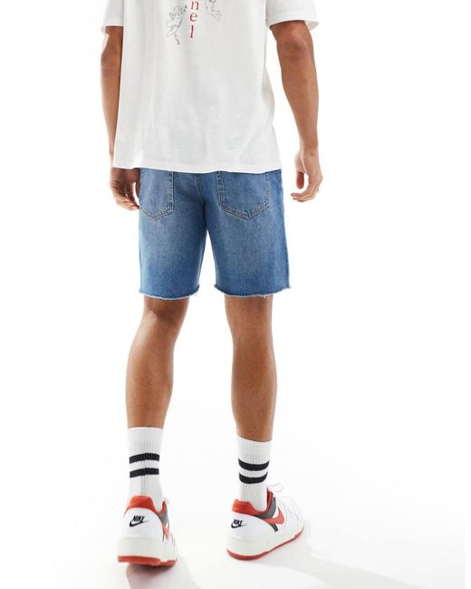 ADPT Blue Wide Fit Cut Off Denim Shorts for men