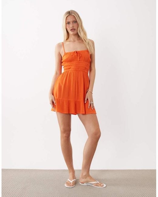 Miss Selfridge Orange Cheesecloth Mini Sun Dress