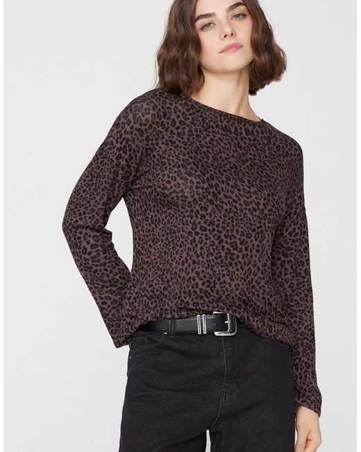 Tezenis Brown Long Sleeve Oversized Viscose Top