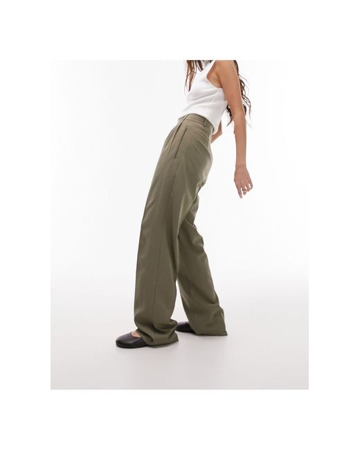 TOPSHOP Green Tailored Wrap Over Detail Pants