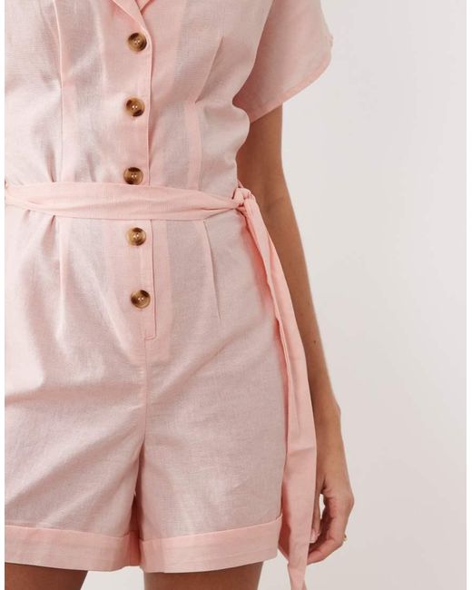 Wednesday's Girl Pink Short Sleeve Tie Waist Playsuit