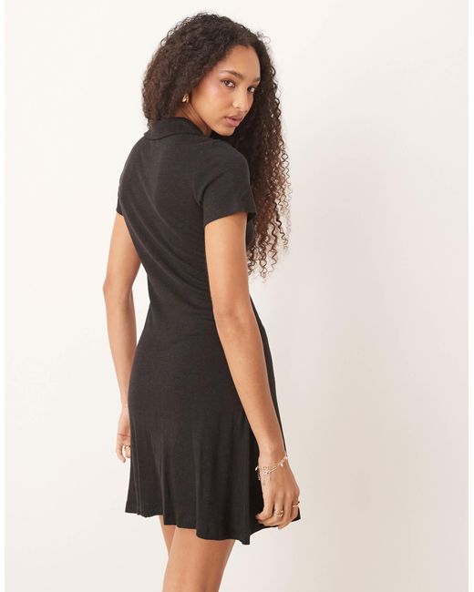 ASOS Black Collared Mini Column Tea Dress With Button Front And Cap Sleeve
