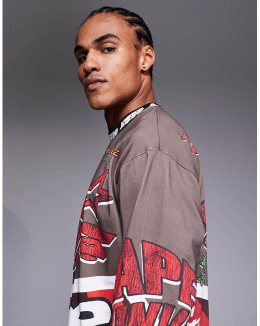 Aape By A Bathing Ape Gray Aape By A Bathing Ape Long Sleeve Motocross T-shirt for men