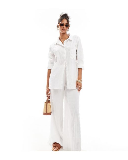 esmé studios White Esmee Exclusive Textured Oversized Beach Shirt Co-Ord
