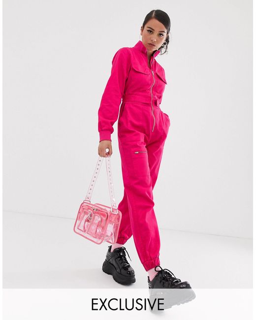 Collusion Pink Utility Cargo Jumpsuit