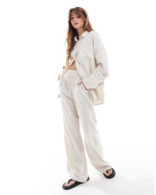 4th & Reckless White Linen Blend Oversized Button Through Collared Shirt Co-ord