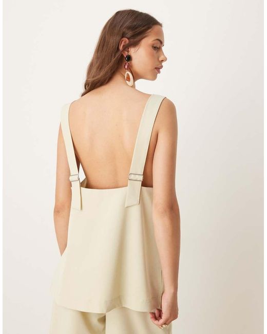 ASOS Natural Tailored Square Neck Top With Utility Buckle Straps Co-ord