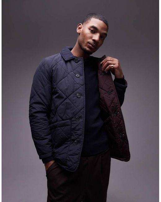 Mango Blue Quilted Reversible Jacket for men