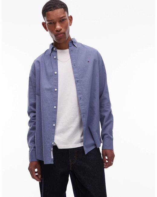 Tommy Hilfiger Blue Regular Linen Long Sleeve Shirt for men