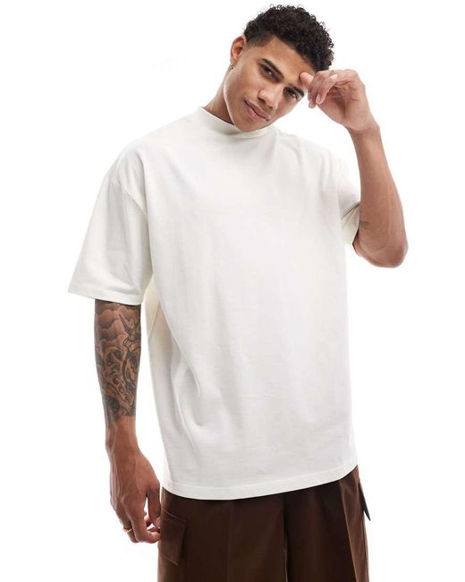 T-Shirt Accollata Oversize Pesante 240 Gsm Color Crema di ASOS in White da Uomo