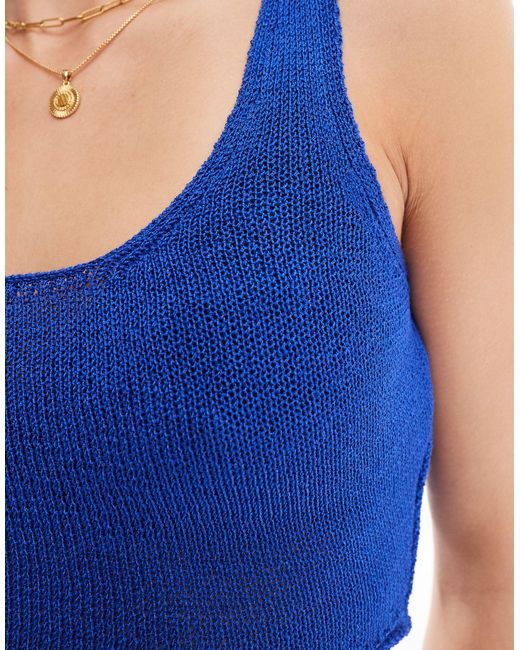New Look Blue Crochet Crop Top