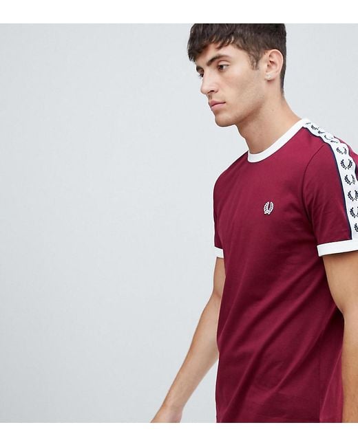 Fred Perry Red Sports Authentic Taped Ringer T-shirt In Burgundy Exclusive At Asos for men