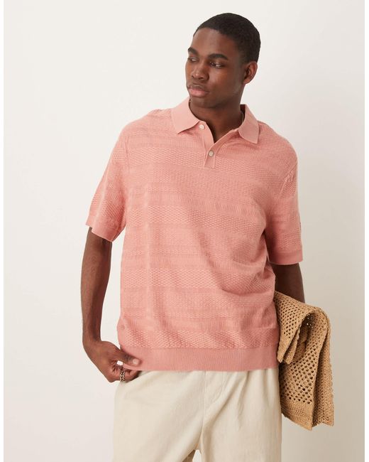 Polo texturé en maille SELECTED pour homme en coloris Pink